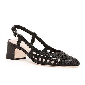 Loeffler Randall Coraline Black Woven Leather Slingbacks Low Heels, Size 8